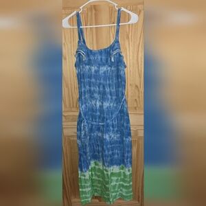 Blue Tie-Dye Sleeveless Tank Top Dress Womens Petite Large